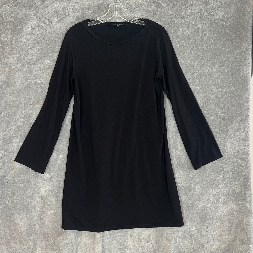 Eileen Fisher Stretch Jersey Round Neck Dress Womens PS Black Tencel Minimalist